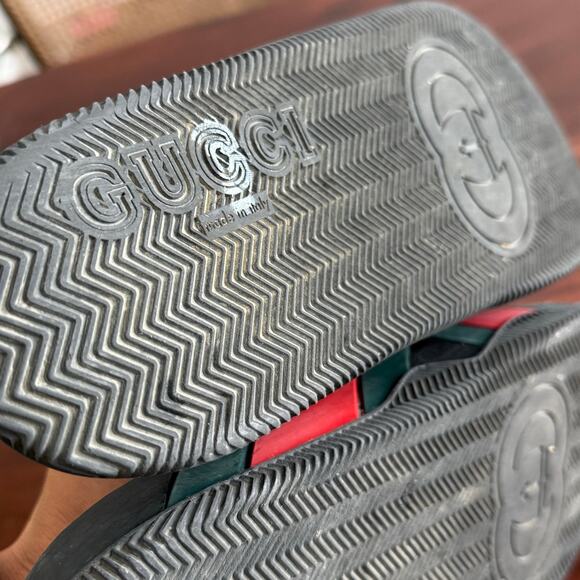 Gucci Web Pannelled Rubber Sandals Womens Slides size 9 green red - Picture 9 of 16